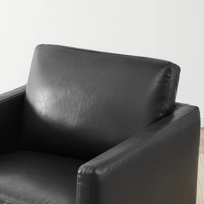 CHITA Swivel Accent Chair, Faux Leather FSC Certified Mid Century Modern Arm Chair for Living Room and Bedroom, Fully Assembled, Black