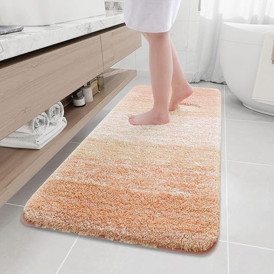 Arotive Microfiber Bathroom Rugs, Shaggy Soft and Absorbent Bath Rug, Non-Slip, Thick Plush Machine Washable Dry Bath Mats for Bathroom, Tub and Shower, 59x24, Peach, Rectangular