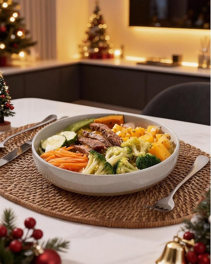 famiware Milkyway 33 oz Bowl Set, Pasta Bowls Set of 4, Salad Bowls Perfect for Your Friend for Housewarming, Thanksgiving, Christmas, Light Gray