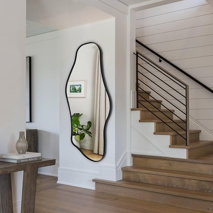 Irregular Wall Mirror, 47"x25" Large Asymmetrical Mirrors, Cloud Shaped Mirror with Metal Frame, Modern Abstract Mirrors for Living Room Bathroom Bedroom Hallway Entryway Fireplace