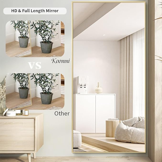 Koonmi 76"x34" Floor Mirror Full Length, Bedroom Floor Body Mirror with Stand, Large Gold Mirror, Leaning, Standing or Hanging Horizontally/Vertically