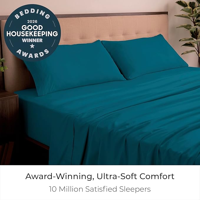 Mellanni King Sheets Set - 4 PC Iconic Collection Bedding - Hotel Luxury, Extra Soft, Cooling Bed Sheets - Wrinkle, Fade, Stain Resistant (King, Teal)