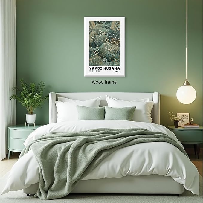 Yayoi Kusama Inspired Poster Japanese Botanical Wall Art Abstract Yayoi Kusama Print Modern Ukiyo-e Japanese Gallery Wall Decor 24x36in Framed for Home Bedroom Decorations