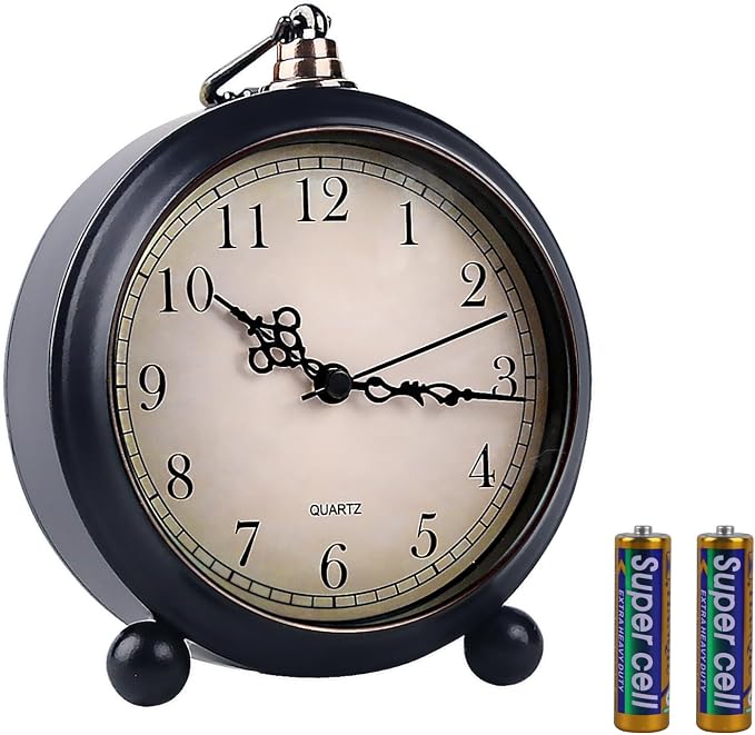 pxy Retro Alarm Clock for Heavy Sleepers 3D Dial Battery Operated (Battery Include), 4" Super Silent Analog Alarm Clock for Kids with Night Light PT260 Silver OrangePT508-1 Arabic Numbers