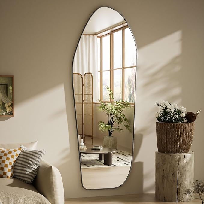 Full Length Floor Mirror - 76"x34" Irregular Diamond Shaped Full Body Mirror Aluminum Frame Floor Mirror Full Length for Bedroom Living Room Cloakroom Decor Black