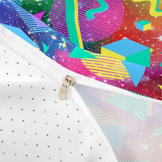 80s 90S Fashion Style Bedding Set Twin Size,Retro Memphis Style Pattern with Geometrical Shapes Duvet Cover for Kids Child,Funky Hipster Old Fashioned Comforter Cover Geometric Bedroom Decor