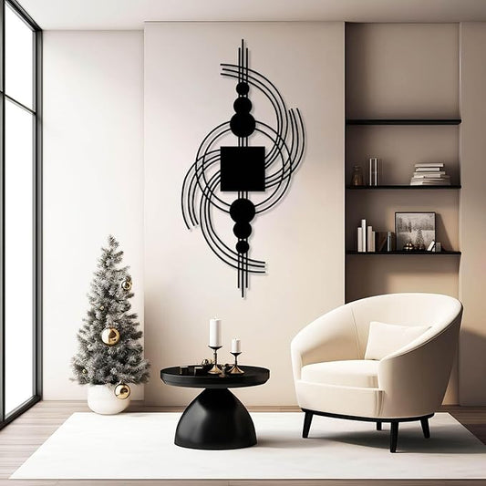 vinwipe Metal Geometric Wall Decor, Abstract Geometric Metal Wall Art, Modern Minimalist Wall Decor, Mid Century Art, Living Room Bathroom Wall Hanging (Black, 41"x20"/105x50cm)