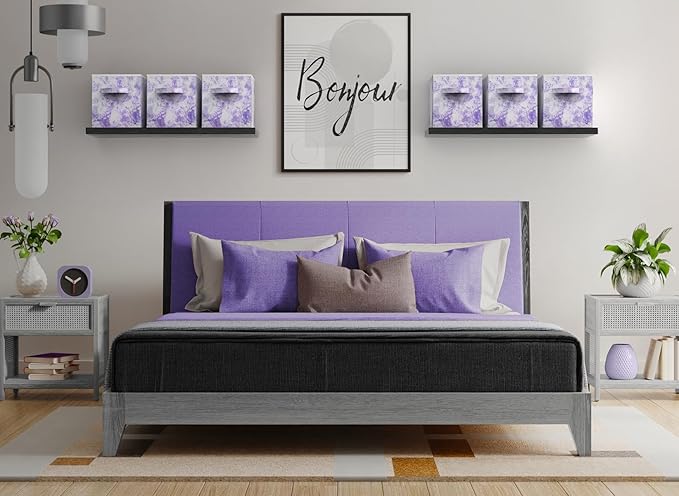 Sorbus Collapsible Storage Bins - 11" Sturdy Foldable Fabric Storage Cubes with Handle - 4 Tie-Dye Purple Organization and Storage Baskets for Organizing Pantry, Closet, Nursery, Dorm, Toy Storage