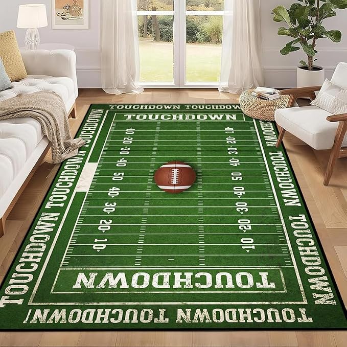2'x3' Football Field Area Rug Sports Themed Carpet for Nursery Bedroom Playroom Classroom Entryway Living Room Home Decor Non Slip Washable Game Room Play Mat