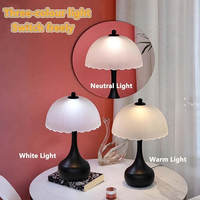 15" Table Lamp for Bedroom, 3 Color Dimmable Table Lamp,Rechargeable Cordless Bedside Lamps,Suitable for Living Bedroom Garden Dinning Kitchen