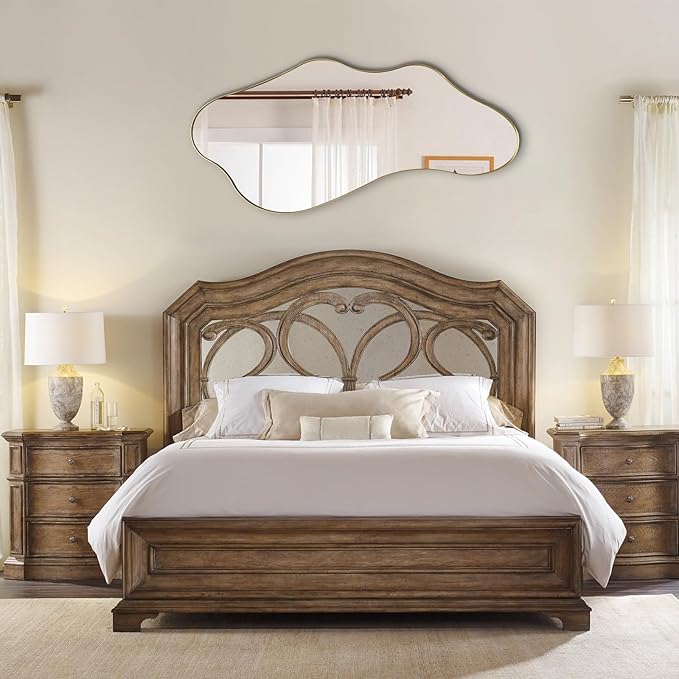 Irregular Wall Mirror, 47"x22" Gold Asymmetrical Mirrors with Metal Frame, Unique Shaped Decorative Mirror, Modern Abstract Mirrors for Living Room Bathroom Bedroom Hallway Entryway