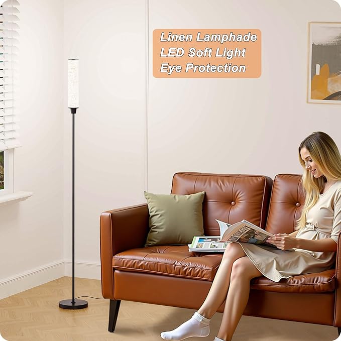 Nukanu Floor Lamp with Remote Control, Floor Lamps for Living Room/Bedroom/Office, Stepless Adjustable 3000K-6000K Colors and 10-100% Brightness,Standing Light with Foot Switch (Black+Beige Linen)