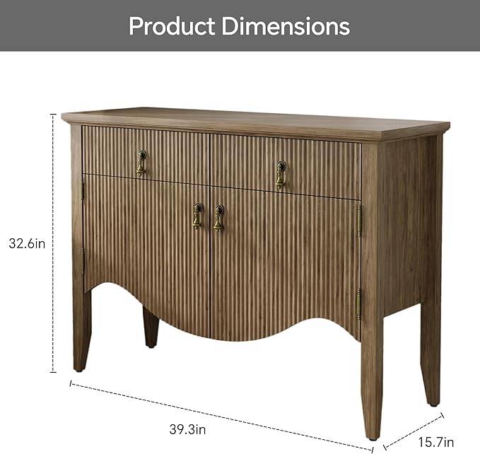 FUSUNBAO 40" Retro Buffet Cabinet with Storage, Fluted Sideboard Credenza with Drawer, Accent Bar Cabinet for Living Room Furniture, Coffee Bar or Entryway, Dining Room, Light Dak
