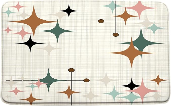 Mid Century Bath Mat Retro Atomic Stars 1950s 1960s Vintage Geometric Pattern Abstract Iconic Modern Brown 23.6x35.4 Inches Indoor Outdoor Floor Rugs