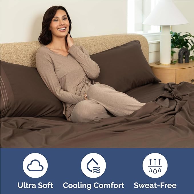 Full Size 4 Piece Sheet Set - Comfy Breathable & Cooling Sheets - Hotel Luxury Bed Sheets for Women & Men - Deep Pockets, Easy-Fit, Extra Soft and Wrinkle Free Sheets - Brown Oeko-Tex Bed Sheet Set
