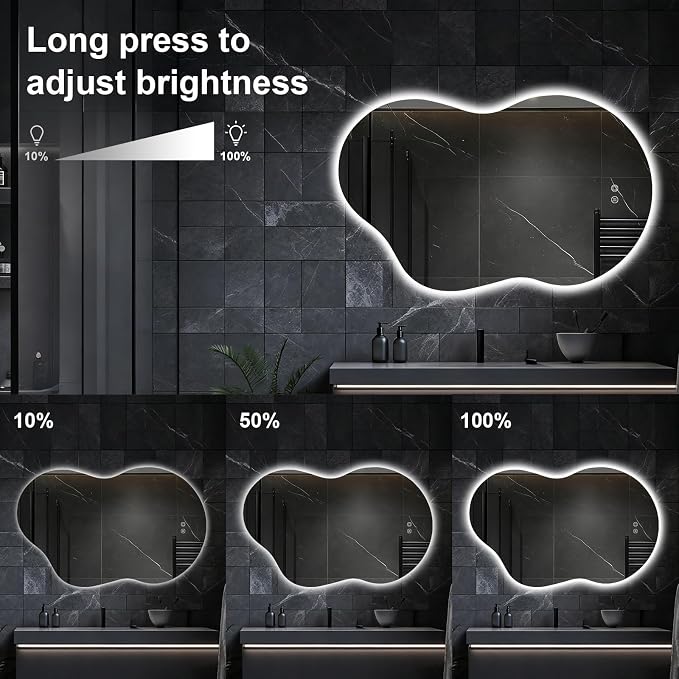 Asymmetrical Lighted Mirror for Bathroom,Modern LED Vanity Mirror with Backlit,Fog-Free,Tri-Color Dimmable Lighting with Memory Function,Hardwire Ready [Horizontal/Vertical] 48" H x 30" W