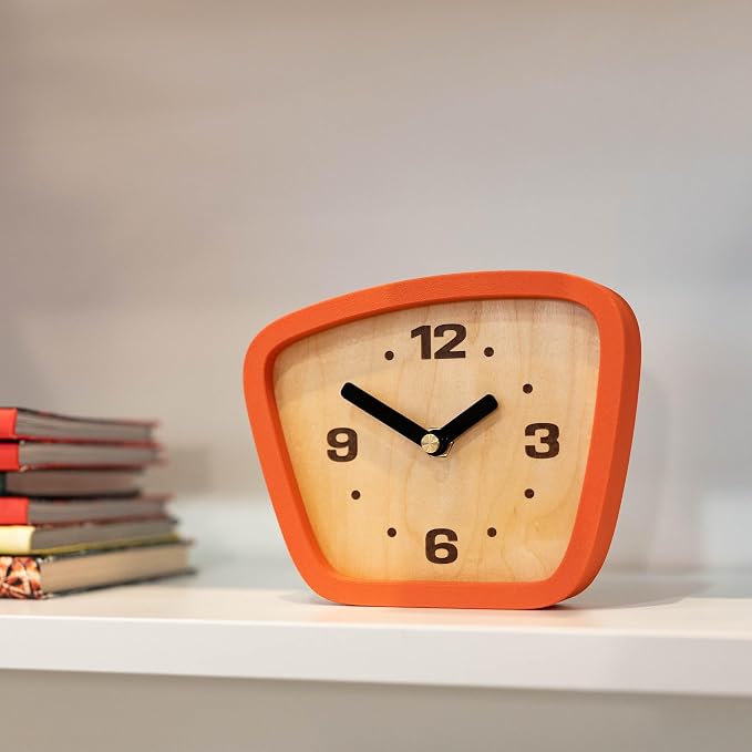 Handcrafted Mid-Century Modern Clock – Silent Movement for Desk, Table & Mantel, No-Ticking Analog MCM Decor | Made in USA
