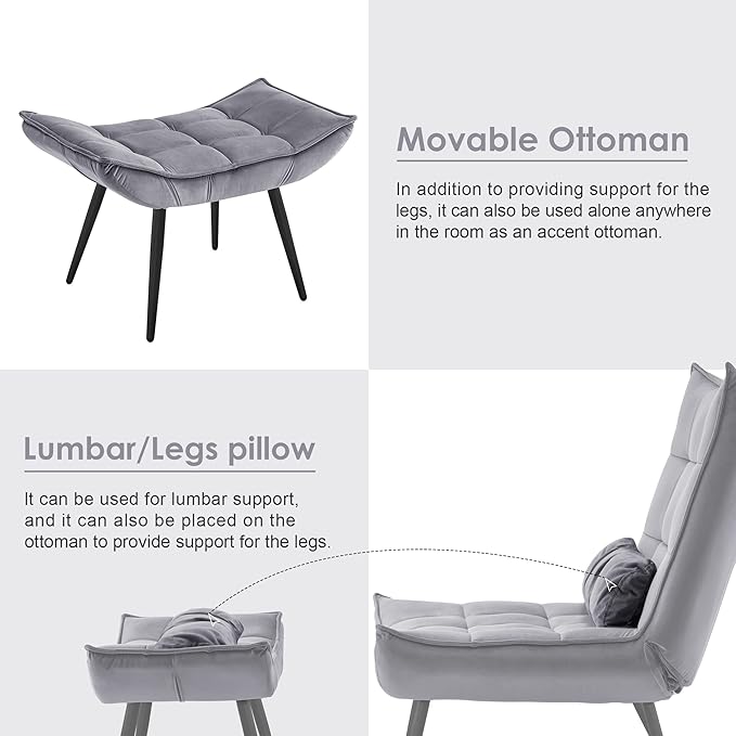 MCombo Accent Chair with Ottoman, Modern Velvet Wingback Lounge Chair, Upholstered Club Chair for Small Space, Living Room & Bedroom 4079 (2, Dark Grey)