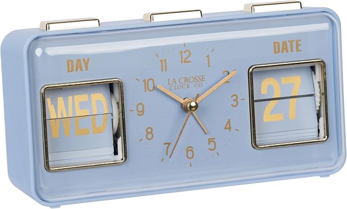 La Crosse Clock 636-379BL Daily Flip Blue Periwinkle Tabletop Alarm Clock with Calendar