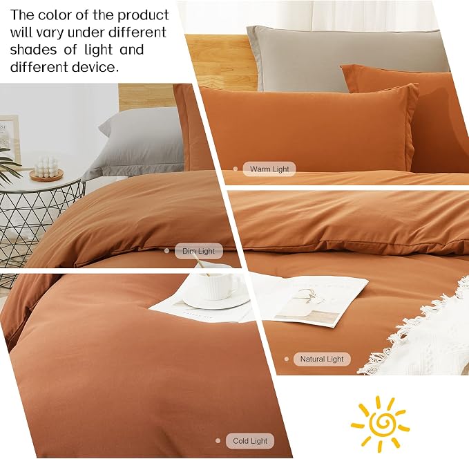 Dreaming Wapiti Duvet Cover King,Washed Microfiber Terracotta King Size Duvet Cover Set,Solid Color - Soft and Breathable with Zipper Closure & Corner Ties (Terracotta,King)