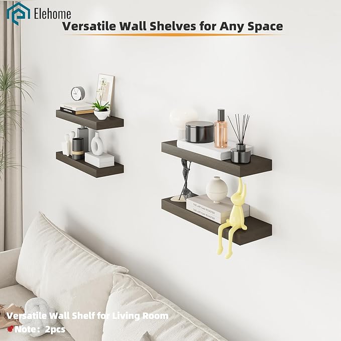 Floating Shelves Board for Wall with Brackets – 24" L x 10" W x 2" T Rich Walnut Melamine Wood Floating Shelves for Bathroom, Kitchen & Living Room Set of 2– DIY & Replacement