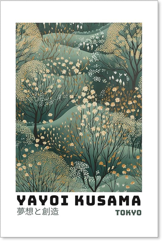 Yayoi Kusama Inspired Poster Japanese Botanical Wall Art Abstract Yayoi Kusama Print Modern Ukiyo-e Japanese Gallery Wall Decor 16x24in Unframed for Home Bedroom Decorations