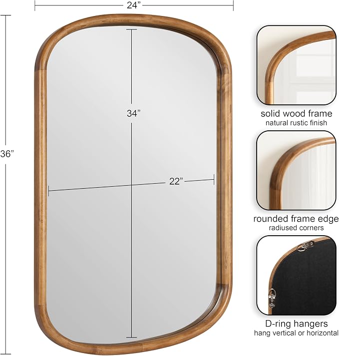 Kate and Laurel Talma Modern Arched Oval Wall Mirror, 24 x 36, Rustic Brown, Transitional Capsule Wall Accent with Solid Poplar Wood Frame for Use as Bathroom Mirror for Over Sink