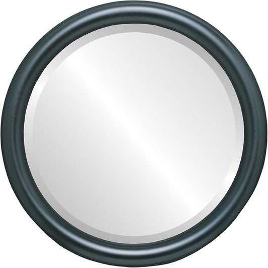 OVALCREST Round Wooden Beveled Wall Mirror for Home Decor, Bathroom, Vanity, Bedroom, Living Room, Hallway - Matte Black - 20x20 Outside Dimensions