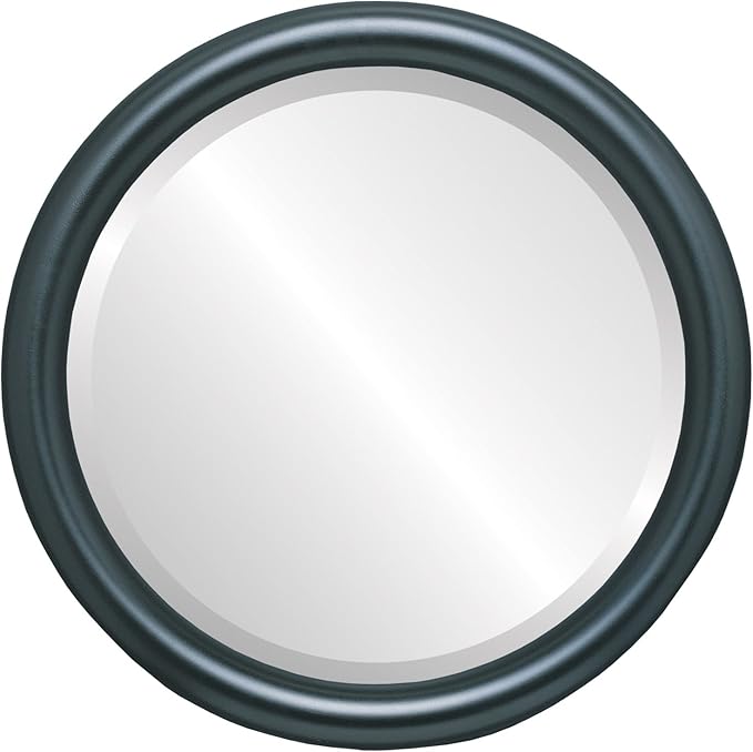 OVALCREST Round Wooden Beveled Wall Mirror for Home Decor, Bathroom, Vanity, Bedroom, Living Room, Hallway - Matte Black - 26x26 Outside Dimensions