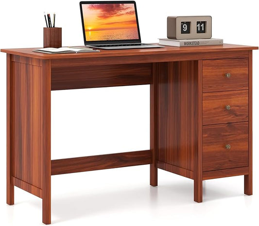 Tangkula Computer Desk with 3 Storage Drawers, Modern Home Office Desk with Storage Drawers & Spacious Desktop, Compact Writing Study Desk Laptop Desk for Bedroom, Multipurpose Computer Workstation