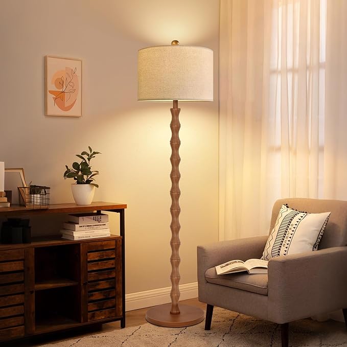Vintage Floor Lamp for Living Room,Bedroom,Farmhouse Mid Century Standing Lamp with Remote,Dimmable Rustic Industrial Wood Tall Lamp Retro Floor Light Boho Bohemian