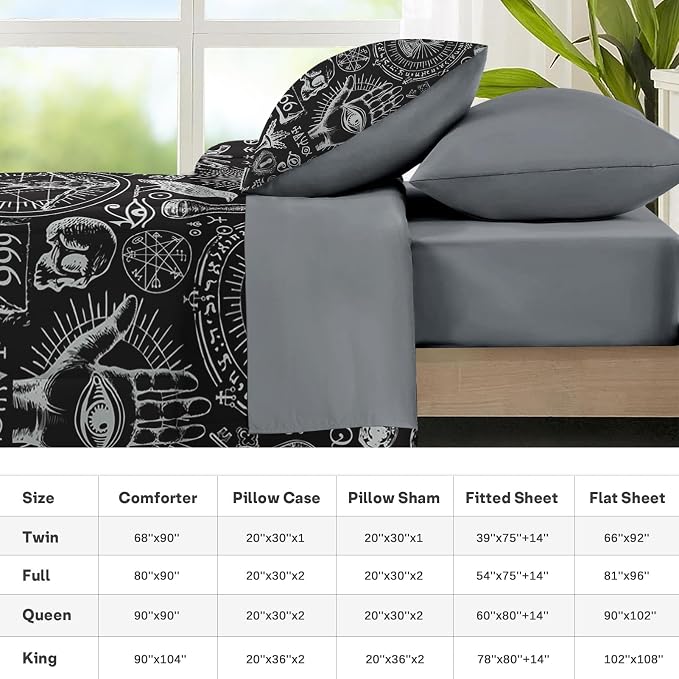 Nesker Comforter Set King Size, Vintage Halloween 7 Pcs Bedding for Kids and Adults, Mysticism Alchemy Bed Sheet Sets with Fitted Sheet 2 Pillowcases & 2 Shams