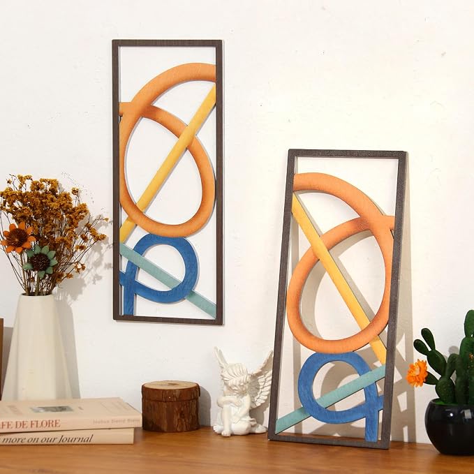 Zzbakress 2 Pcs Mid Century Modern Decor Wooden Geometric Wall Art Abstract Wall Decor Art Elegant Wall Decor for Home Living Room Bedroom