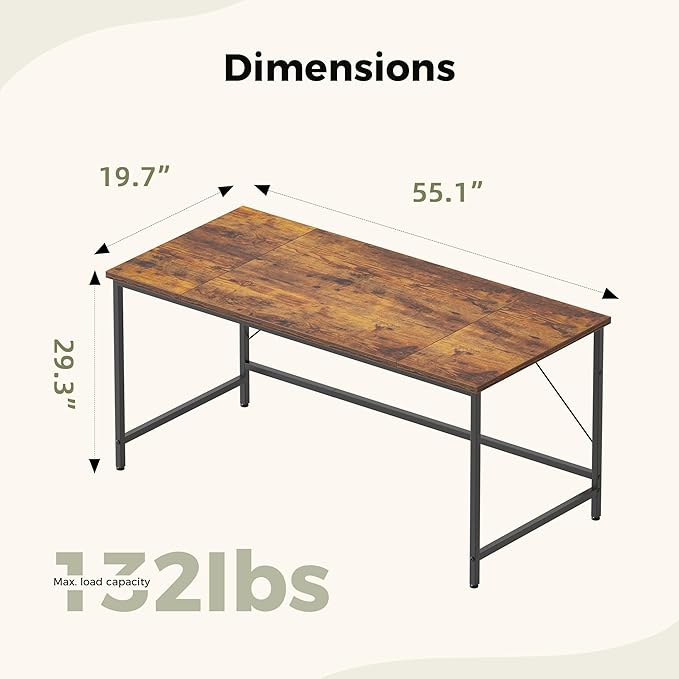 Mericonia 55 inch Computer Desk, Gaming Desk for Small Spaces, Modern Simple Style Table for Home Office, Study Student Writing Table
