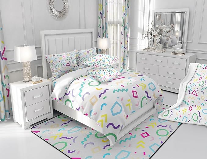 Manfei Memphis Comforter Set King Size, Colorful Geometric Vintage Bedding Set 3pcs for Kids Boy Girls, Retro 80s or 90s Fashion Style Quilt Set Soft Polyester Duvet Set with 2 Pillowcases