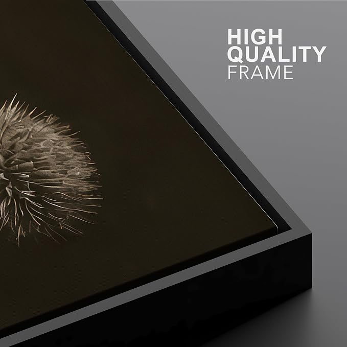 Woodrose Framed Canvas Print Wall Art Sepia Botanical Thistle with Butterfly Vintage Illustrations Modern Art Minimalist 3D Colorful Ultra for Living Room, Bedroom, Office - 24"x36" BLACK