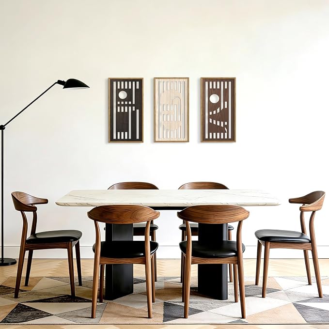 HPNIUB 3 PCS Boho Wall Decor,Black White Century Abstract Mask Geometric Line Carved Hanging Wood Sign for Living Room,8x16Inch Modern Neutral Wooden Plaque for Apartment Bedroom Office Decoration