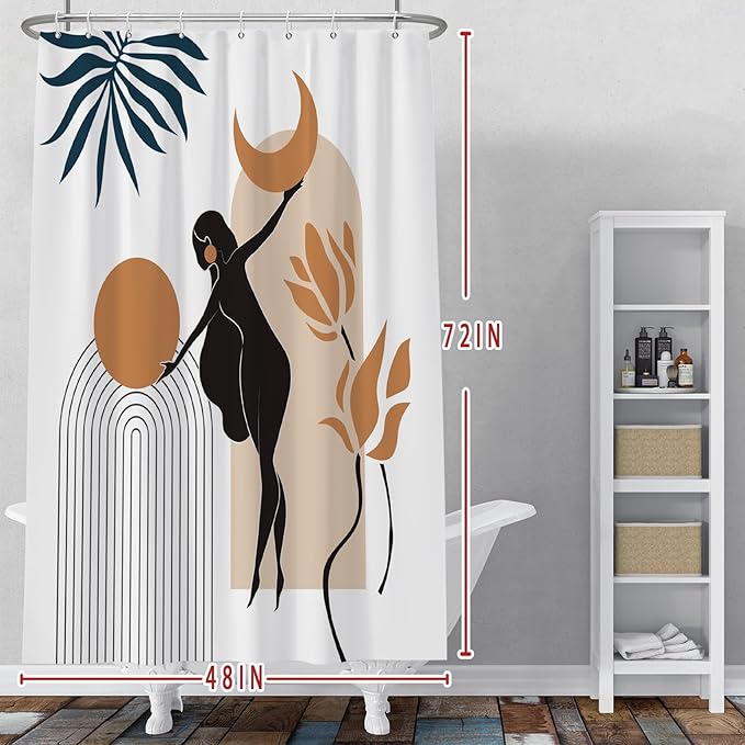 Baocicco Boho Mid Century Shower Curtain Sun and Moon in The Woman's Hands Minimalist Geometric Shower Curtains for Bathroom Bathtubs Waterproof Fabric Shower Curtain with Hooks 48x72 Inches