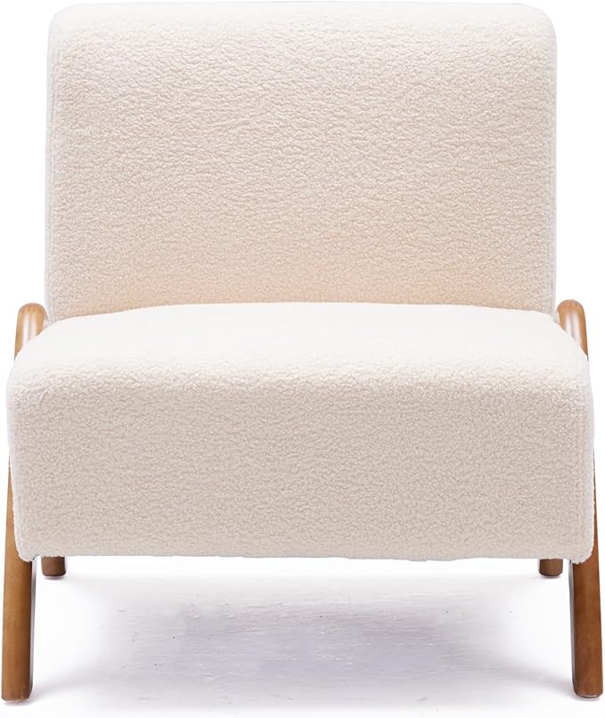 Oversized Accent Chair, upholstered armless mid Century Modern Living Room Chair with Wooden Legs for Bedroom/Office/Cafe, Sherpa Beige