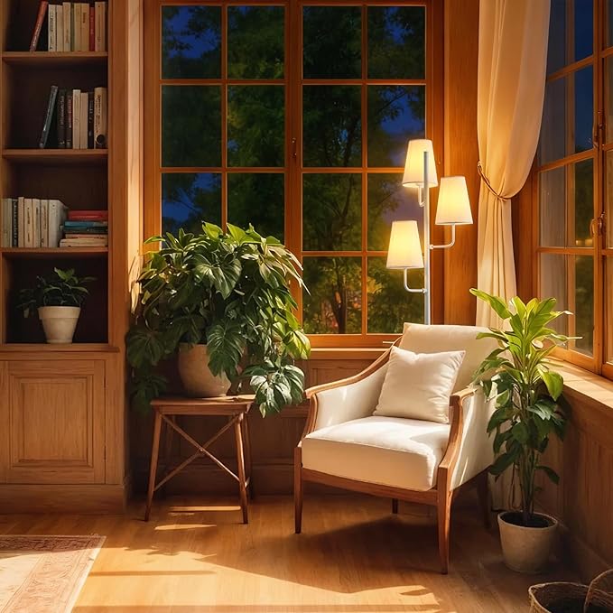 Traditional Floor Lamp for Living Room: 3 Light Linen Country Rustic Floor Lamp for Bedroom, White Standing Lamp with Foot Switch, Country Rustic Tall Lamp, No Bulb