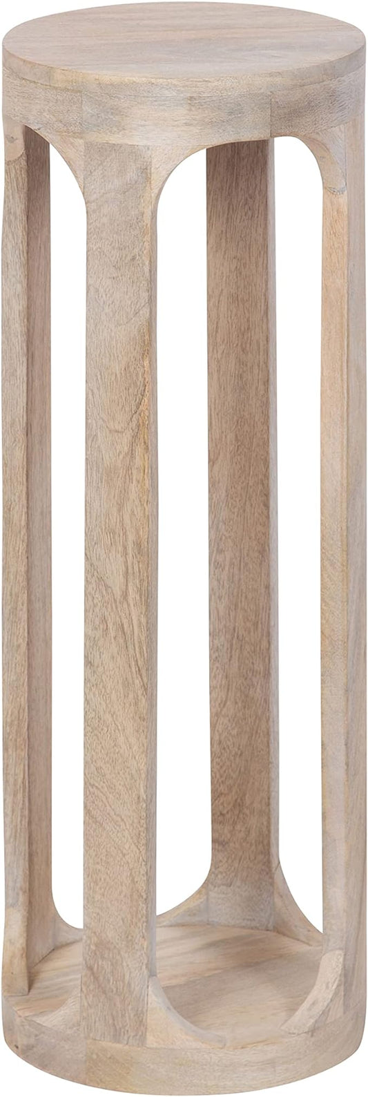 Kate and Laurel Dahl Coastal Wooden Round Drink Table; 8 x 23; Whitewash; Boho Circle Wood Accent Pedestal Table for Living Room Plant Stand or Small Bedroom Nightstand