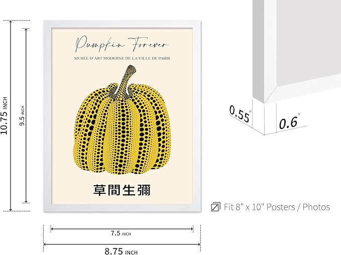 Poster Master Vintage Poster - Retro Pop Art Print - Gift for Artist, Friend - Pumpkin Forever, Black Dot, Modern, Abstract - Wall Decor for Home, Office, 8x10 White Framed