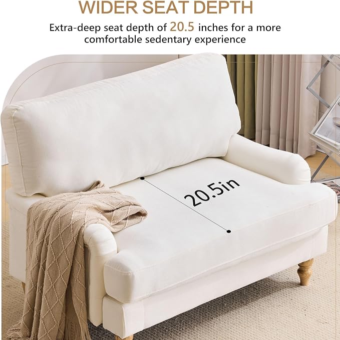 Bezseller Oversized Accent Chair Indoor, 46" W Large Upholstered Single Sofa Chair and Wood Legs, Big Comfy Armchair Leisure Lounge for Living Room, Bedroom, Apartment, Reading Room(Beige)