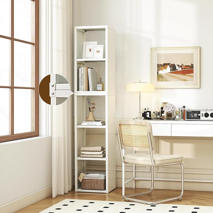 IRONMIX Metal 2 Cube Storage Organizer, Short White Bookshelf with Storage Cabinet, Narrow Nightstand, Modern Cube Storage Shelf Slim Bedside Table for Small Places, Living Room, 15 min Assembly