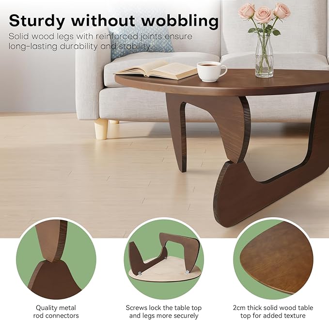 Mid Century Modern Solid Wooden Coffee Table,Small UniqueTriangle Wood Center Tables, Sturdy TeaTable Suitable for Living Room Bedroom Balcony Patio Walnut