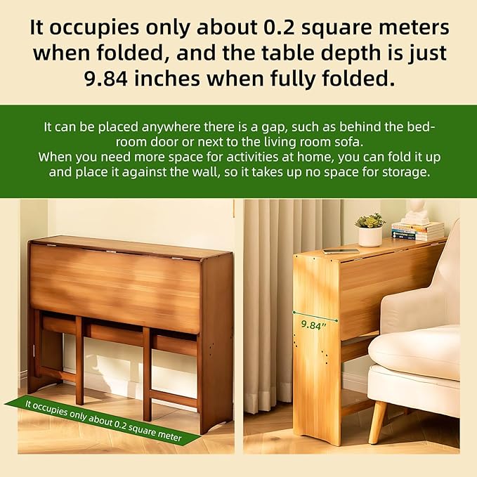 32.68" Space Saver Transformer Desk, Skinny Mid Century Modern Writing Table, Bamboo Foldable Study Table for Small Spaces, Compact Computer Desk for Bedroom Home Office Dorm Apartment (Natural)