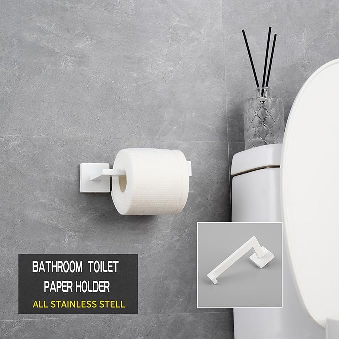 GERZWY Bathroom 3-Pieces Hardware Sets Stainless Steel - Toilet Paper Holder Towel Ring Coat Hook, White