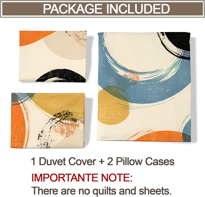 Retro Dirt Duvet Cover Oversized King, Abstract Circle Geometry Art Bedding Set 3 Piece Bedroom Decor Farmhouse Comforter Cover with Zipper Ties & 2 Pillowcases
