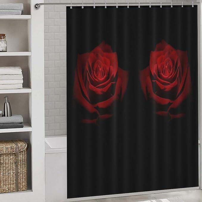 Red Rose Floral Shower Curtains Romantic Red Roses Artistic Theme Waterproof Shower Curtains for Bathroom Decor 12 Pack Hooks 66x72in（168x183cm）