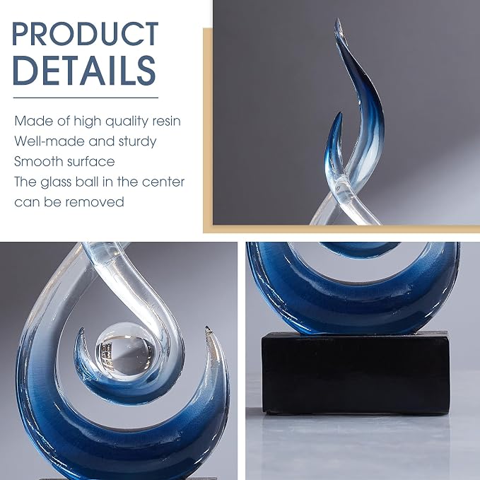 Blue Decor Modern Flame Statue Decorations for Living Room, 11.8" H Clear Sculptures Home Décor Accents, Abstract Art Resin Sandstone Sculpture for Shelf Dining Room Office Coffee Table Centerpiece